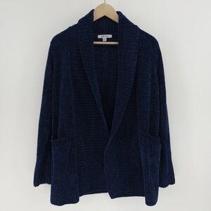 ORVIS Cardigan Sweater Women's Size S Royal Blue Chenille Knit Shawl Collar
